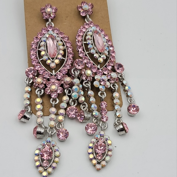 Fashion statement Pink rhinestone dangling earrings - Picture 5 of 7